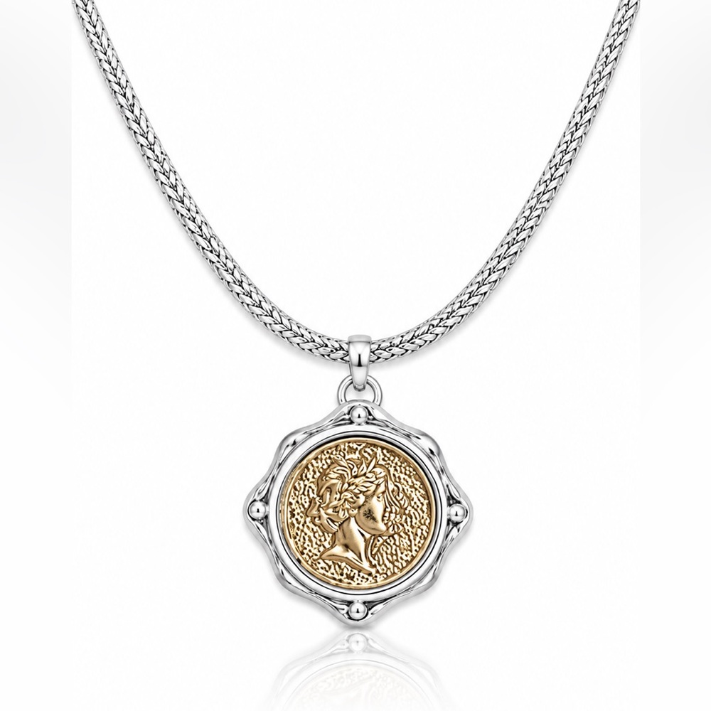 Italian Style Two-Tone Coin Medallion Pendant Necklace